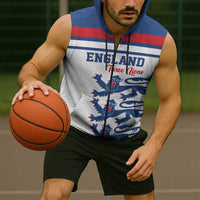 Custom England Three Lions Sleeveless Zip Hoodie Vintage Stripe Football Fan