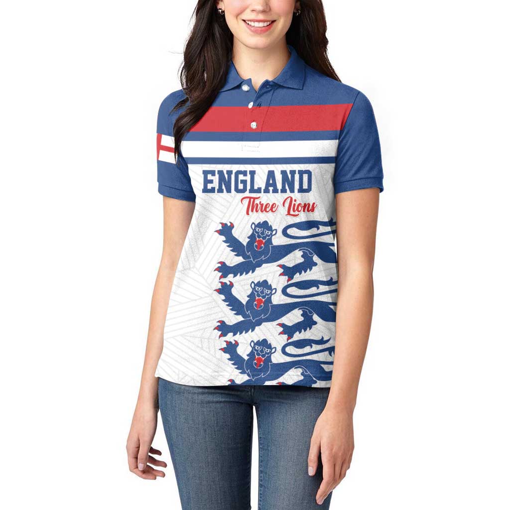 Custom England Three Lions Women Polo Shirt Vintage Stripe Football Fan