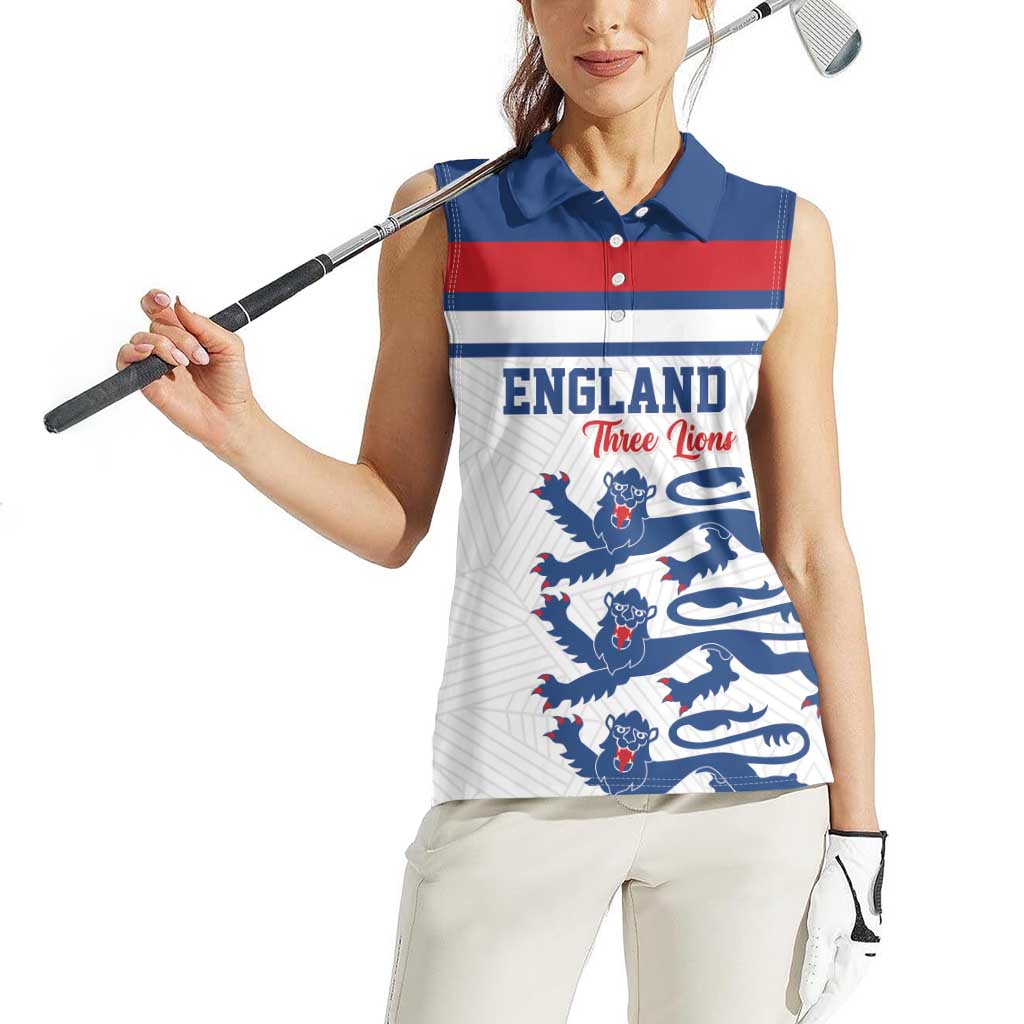 Custom England Three Lions Women Sleeveless Polo Shirt Vintage Stripe Football Fan