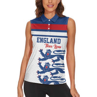 Custom England Three Lions Women Sleeveless Polo Shirt Vintage Stripe Football Fan