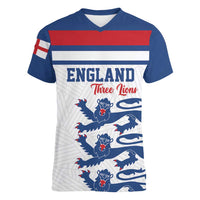 Custom England Three Lions Women V-Neck T-Shirt Vintage Stripe Football Fan