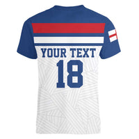 Custom England Three Lions Women V-Neck T-Shirt Vintage Stripe Football Fan