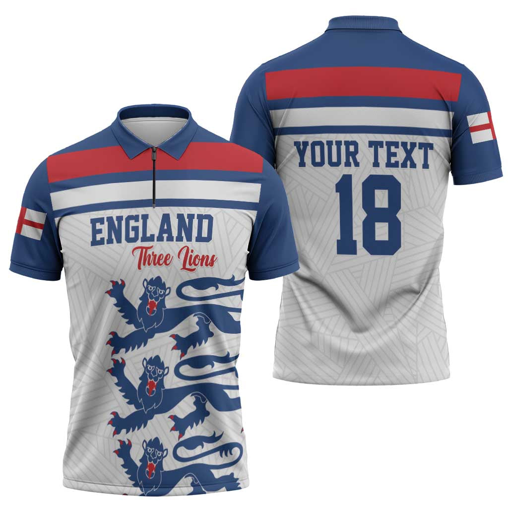Custom England Three Lions Zipper Polo Shirt Vintage Stripe Football Fan