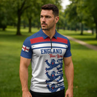 Custom England Three Lions Zipper Polo Shirt Vintage Stripe Football Fan