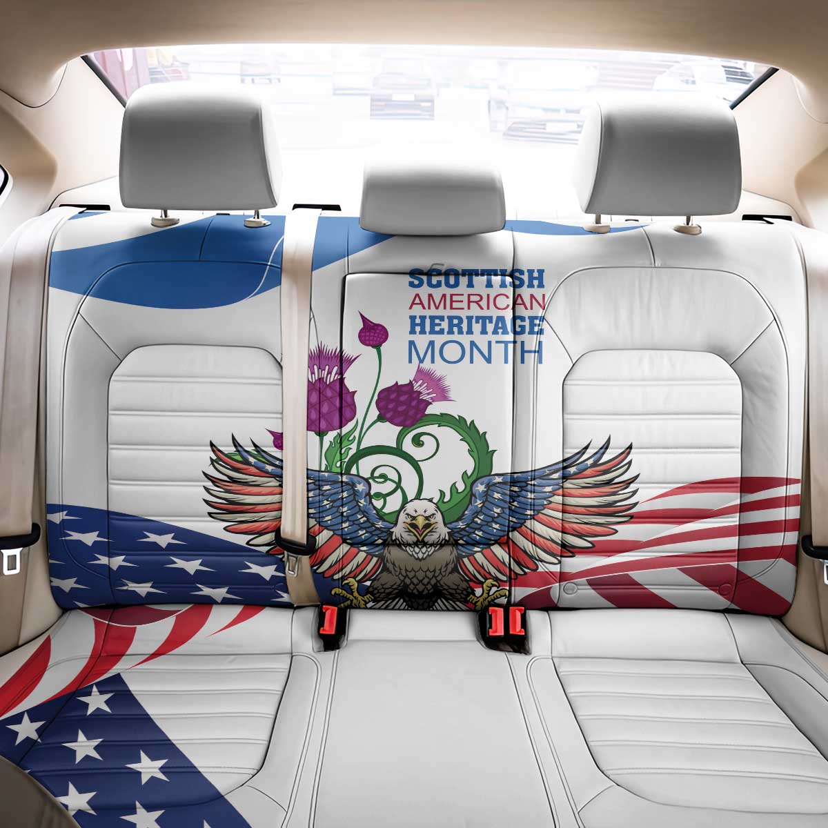 Scottish American Heritage Month Back Car Seat Cover Thistle And American Eagle
