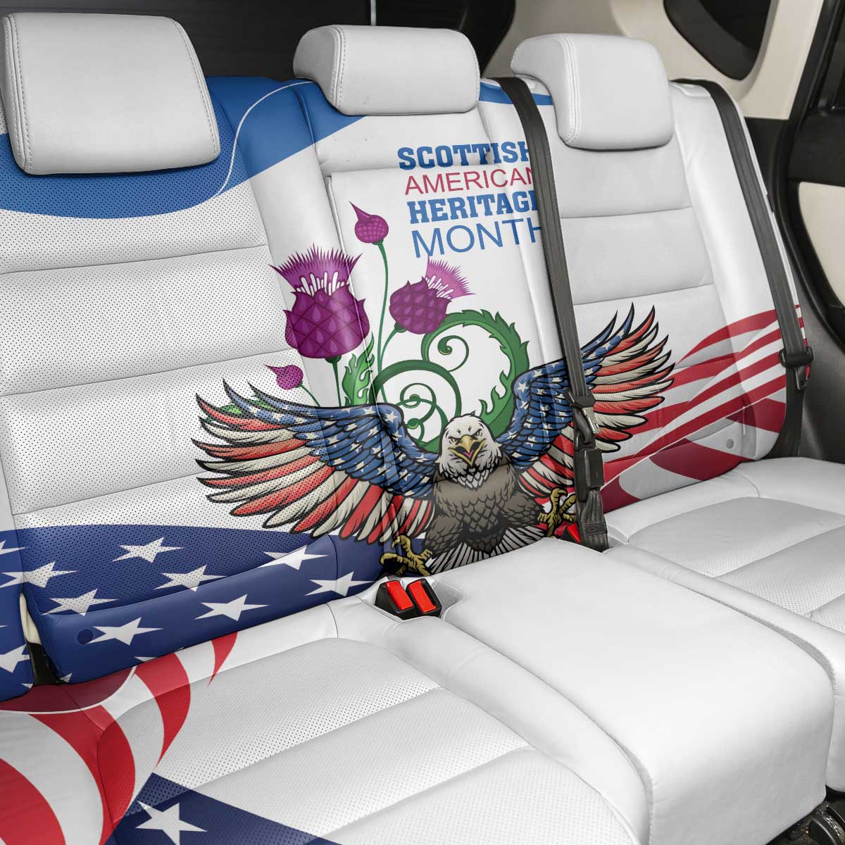 Scottish American Heritage Month Back Car Seat Cover Thistle And American Eagle