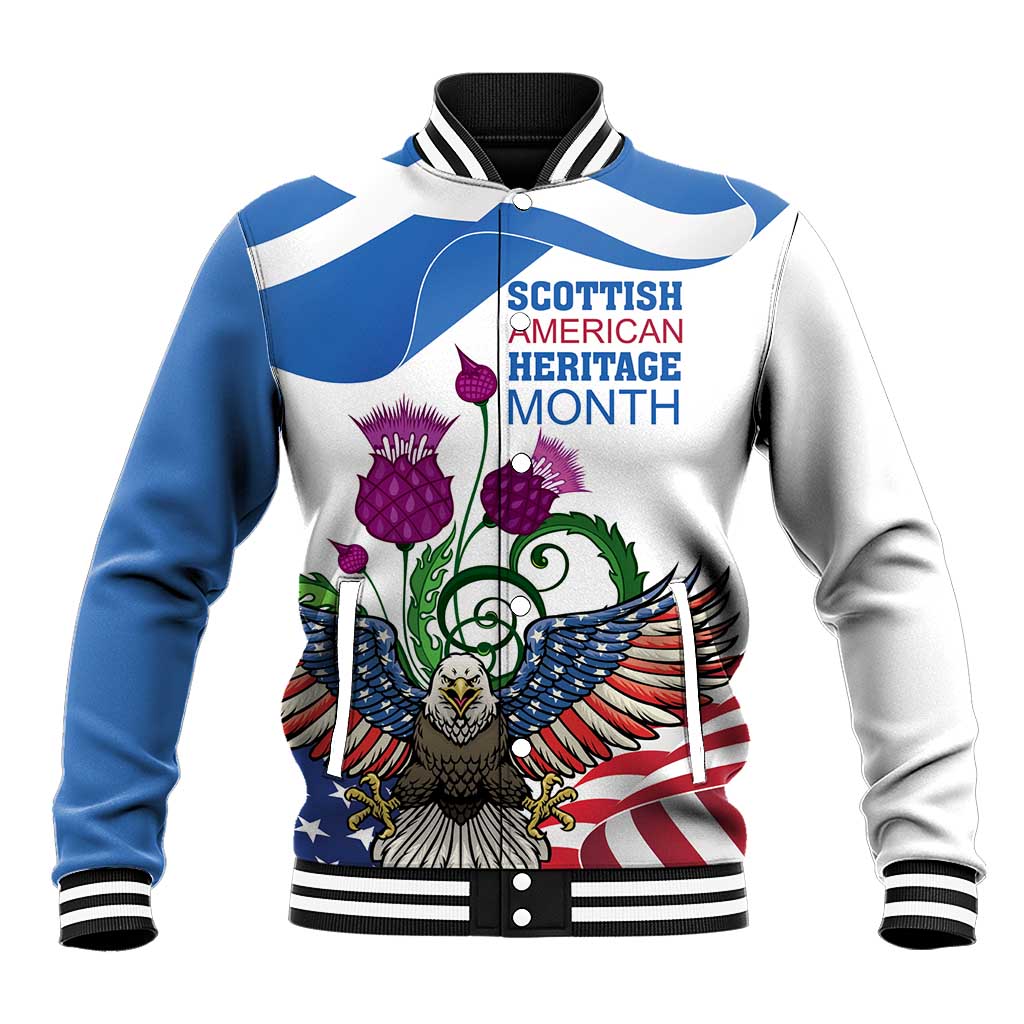 Scottish American Heritage Month Baseball Jacket Thistle And American Eagle