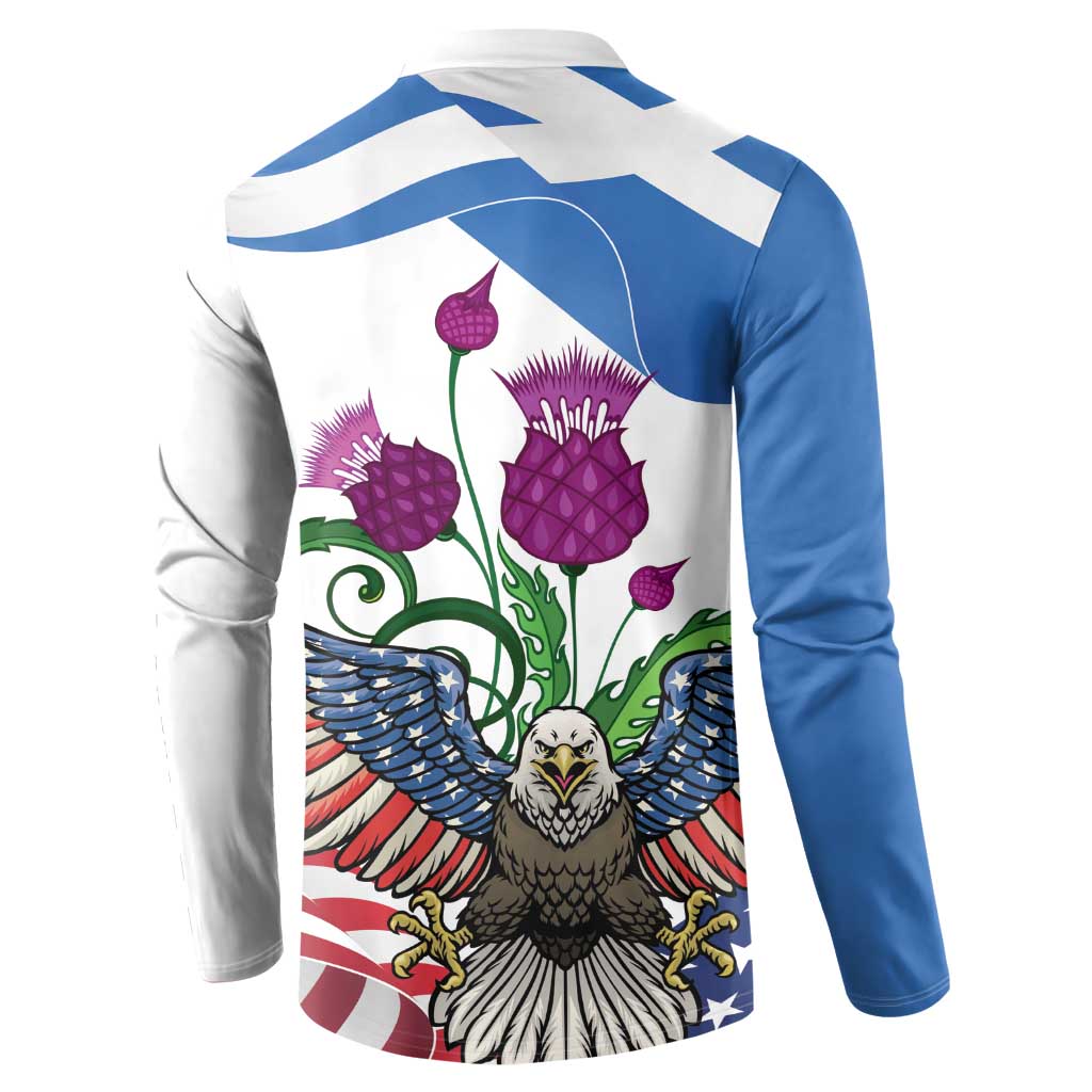 Scottish American Heritage Month Button Sweatshirt Thistle And American Eagle