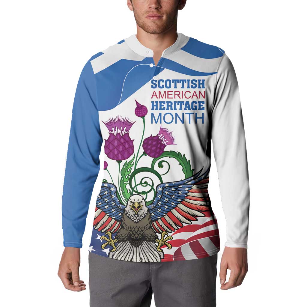 Scottish American Heritage Month Button Sweatshirt Thistle And American Eagle