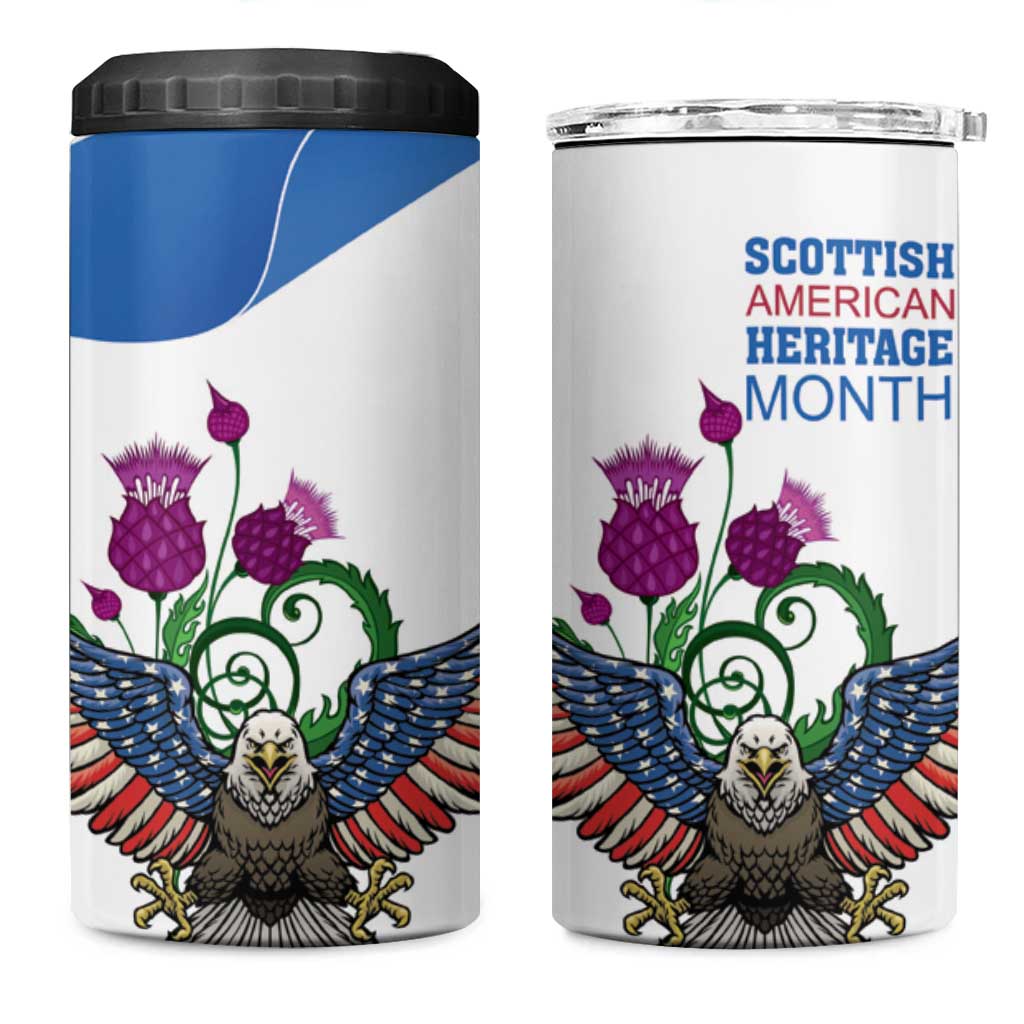 Scottish American Heritage Month 4 in 1 Can Cooler Tumbler Thistle And American Eagle