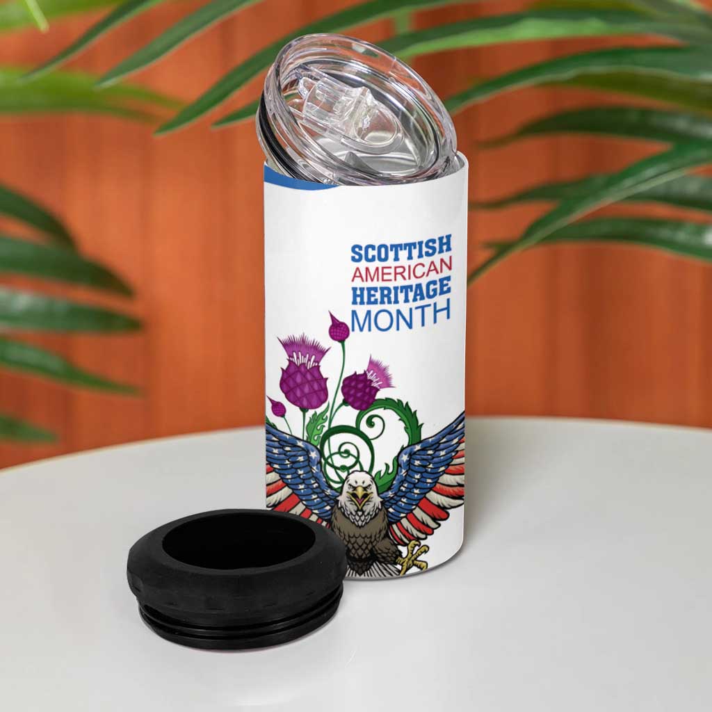 Scottish American Heritage Month 4 in 1 Can Cooler Tumbler Thistle And American Eagle