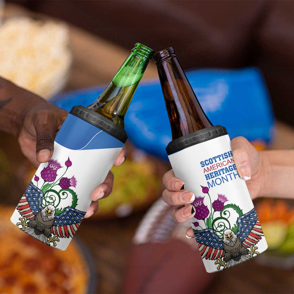 Scottish American Heritage Month 4 in 1 Can Cooler Tumbler Thistle And American Eagle