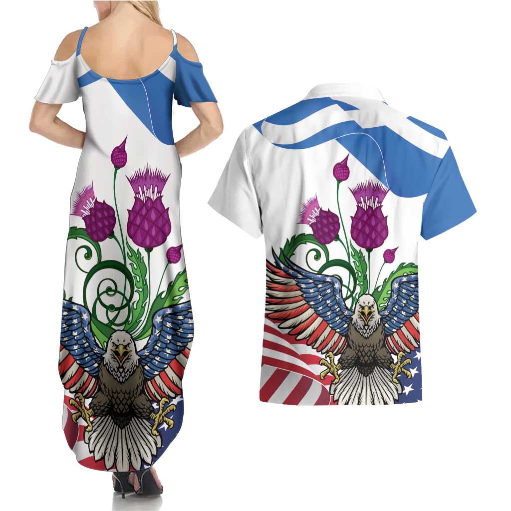 Scottish American Heritage Month Couples Matching Summer Maxi Dress and Hawaiian Shirt Thistle And American Eagle