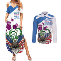 Scottish American Heritage Month Couples Matching Summer Maxi Dress and Long Sleeve Button Shirt Thistle And American Eagle