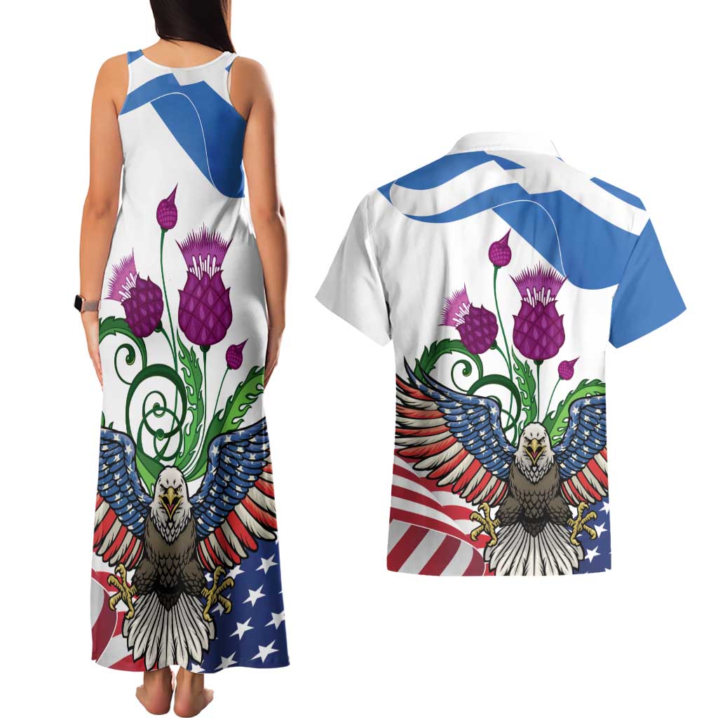 Scottish American Heritage Month Couples Matching Tank Maxi Dress and Hawaiian Shirt Thistle And American Eagle