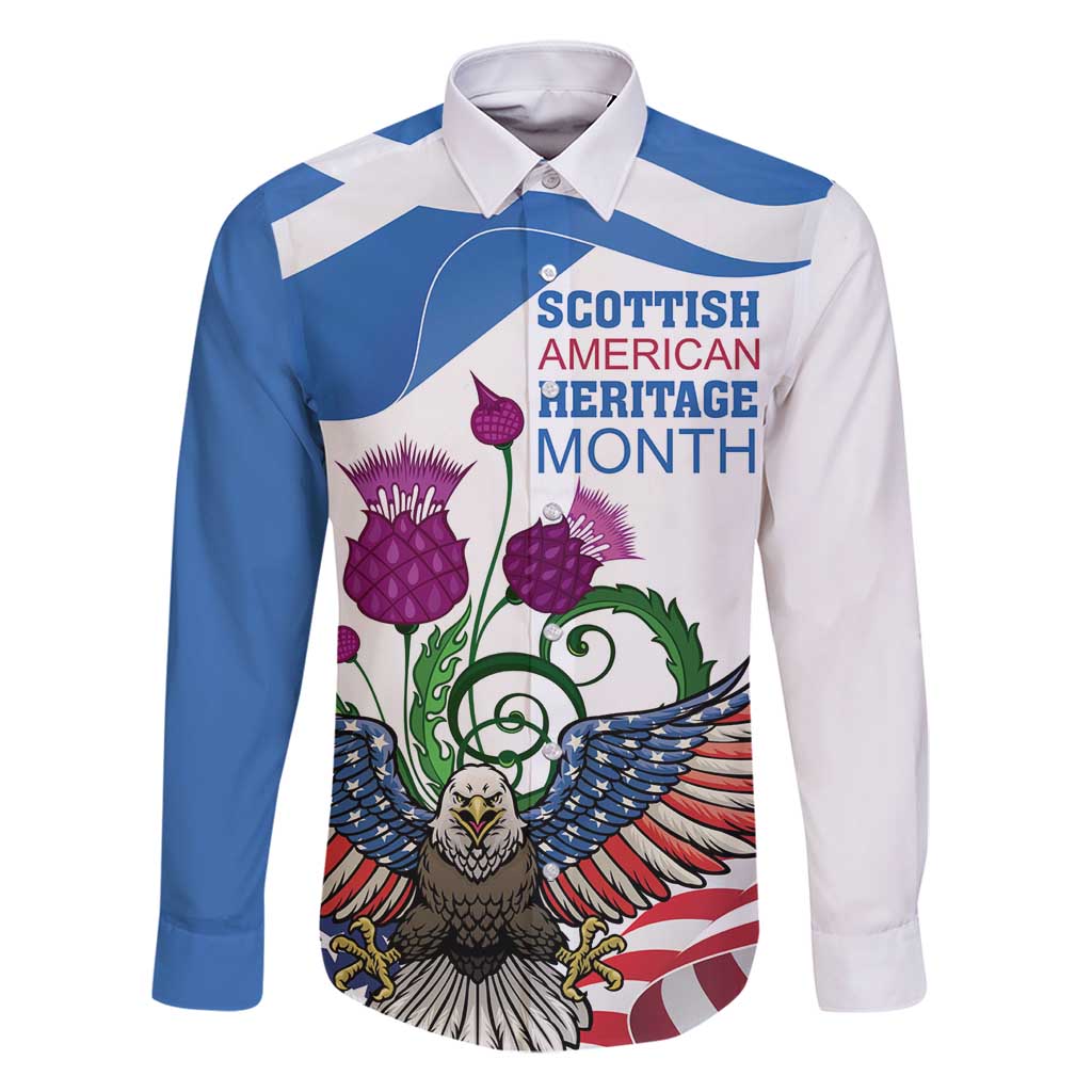 Scottish American Heritage Month Family Matching Long Sleeve Bodycon Dress and Hawaiian Shirt Thistle And American Eagle