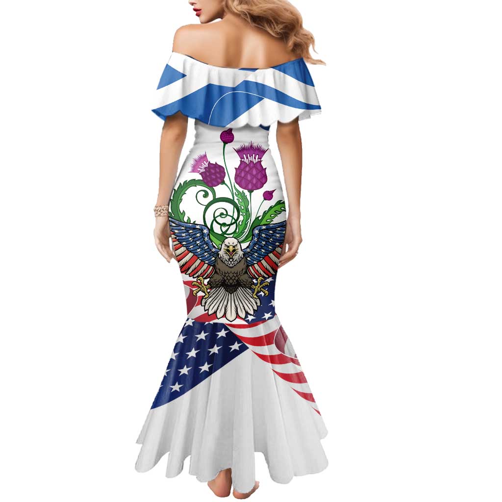 Scottish American Heritage Month Family Matching Mermaid Dress and Hawaiian Shirt Thistle And American Eagle