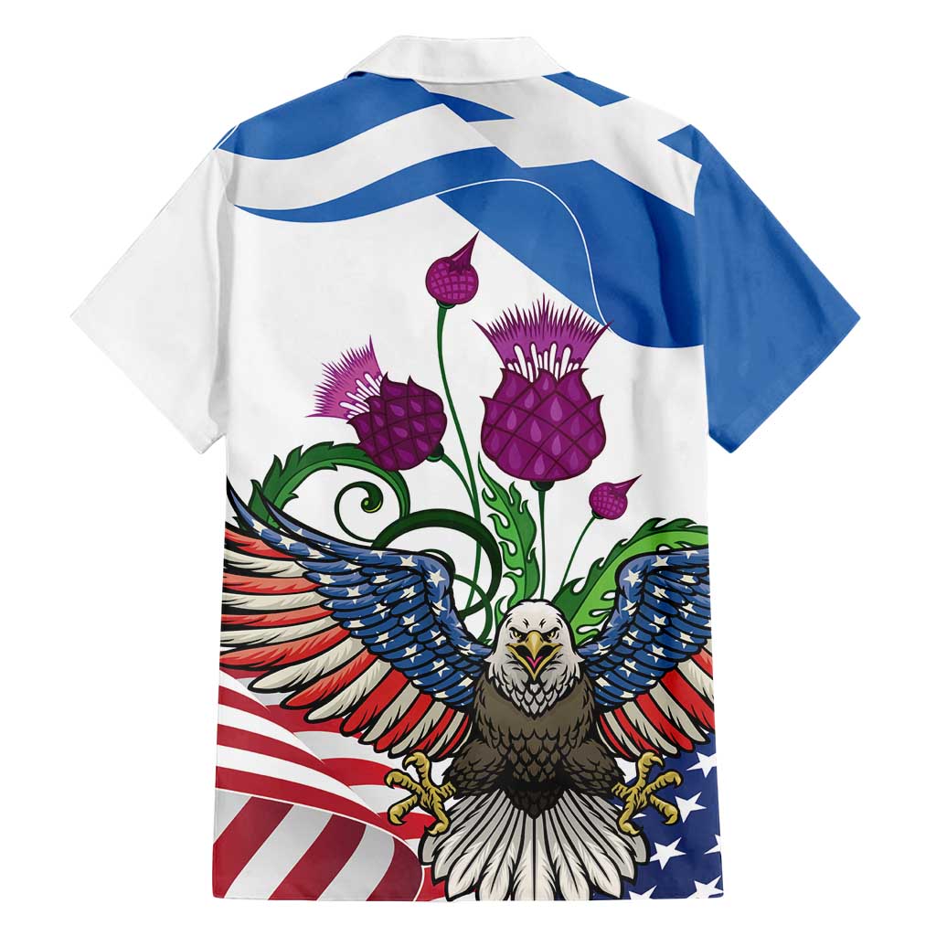 Scottish American Heritage Month Family Matching Off Shoulder Maxi Dress and Hawaiian Shirt Thistle And American Eagle