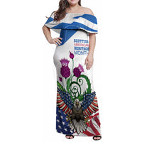 Scottish American Heritage Month Family Matching Off Shoulder Maxi Dress and Hawaiian Shirt Thistle And American Eagle