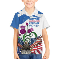 Scottish American Heritage Month Family Matching Off Shoulder Maxi Dress and Hawaiian Shirt Thistle And American Eagle