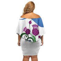 Scottish American Heritage Month Family Matching Off Shoulder Short Dress and Hawaiian Shirt Thistle And American Eagle