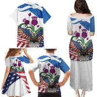 Scottish American Heritage Month Family Matching Puletasi and Hawaiian Shirt Thistle And American Eagle