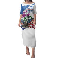 Scottish American Heritage Month Family Matching Puletasi and Hawaiian Shirt Thistle And American Eagle