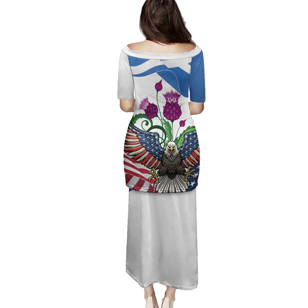 Scottish American Heritage Month Family Matching Puletasi and Hawaiian Shirt Thistle And American Eagle