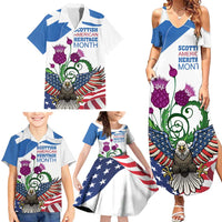 Scottish American Heritage Month Family Matching Summer Maxi Dress and Hawaiian Shirt Thistle And American Eagle
