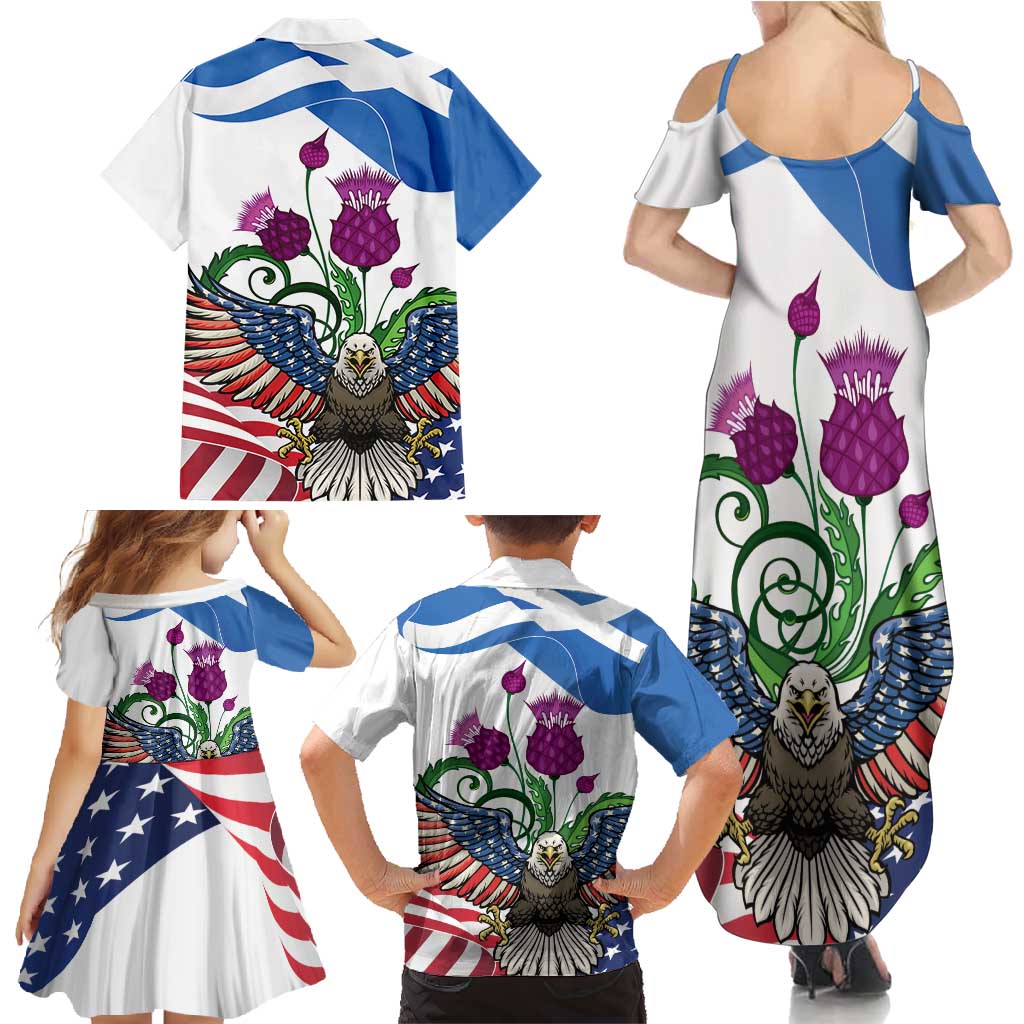 Scottish American Heritage Month Family Matching Summer Maxi Dress and Hawaiian Shirt Thistle And American Eagle