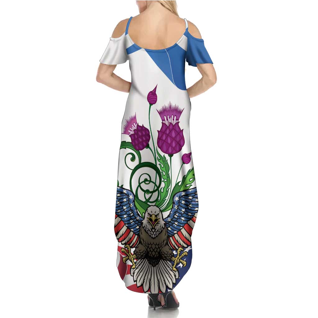 Scottish American Heritage Month Family Matching Summer Maxi Dress and Hawaiian Shirt Thistle And American Eagle