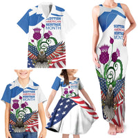 Scottish American Heritage Month Family Matching Tank Maxi Dress and Hawaiian Shirt Thistle And American Eagle