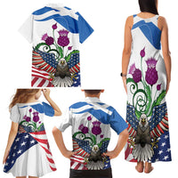 Scottish American Heritage Month Family Matching Tank Maxi Dress and Hawaiian Shirt Thistle And American Eagle