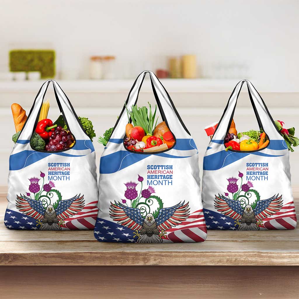 Scottish American Heritage Month Grocery Bag Thistle And American Eagle