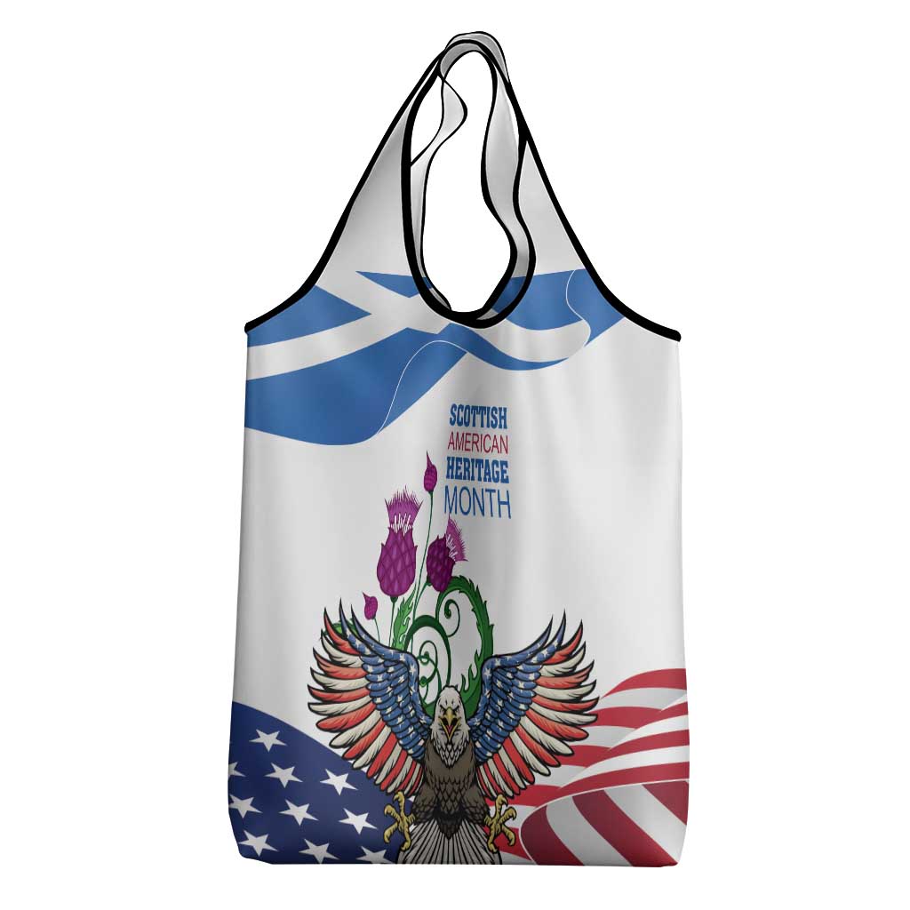 Scottish American Heritage Month Grocery Bag Thistle And American Eagle