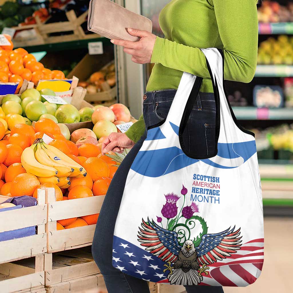 Scottish American Heritage Month Grocery Bag Thistle And American Eagle