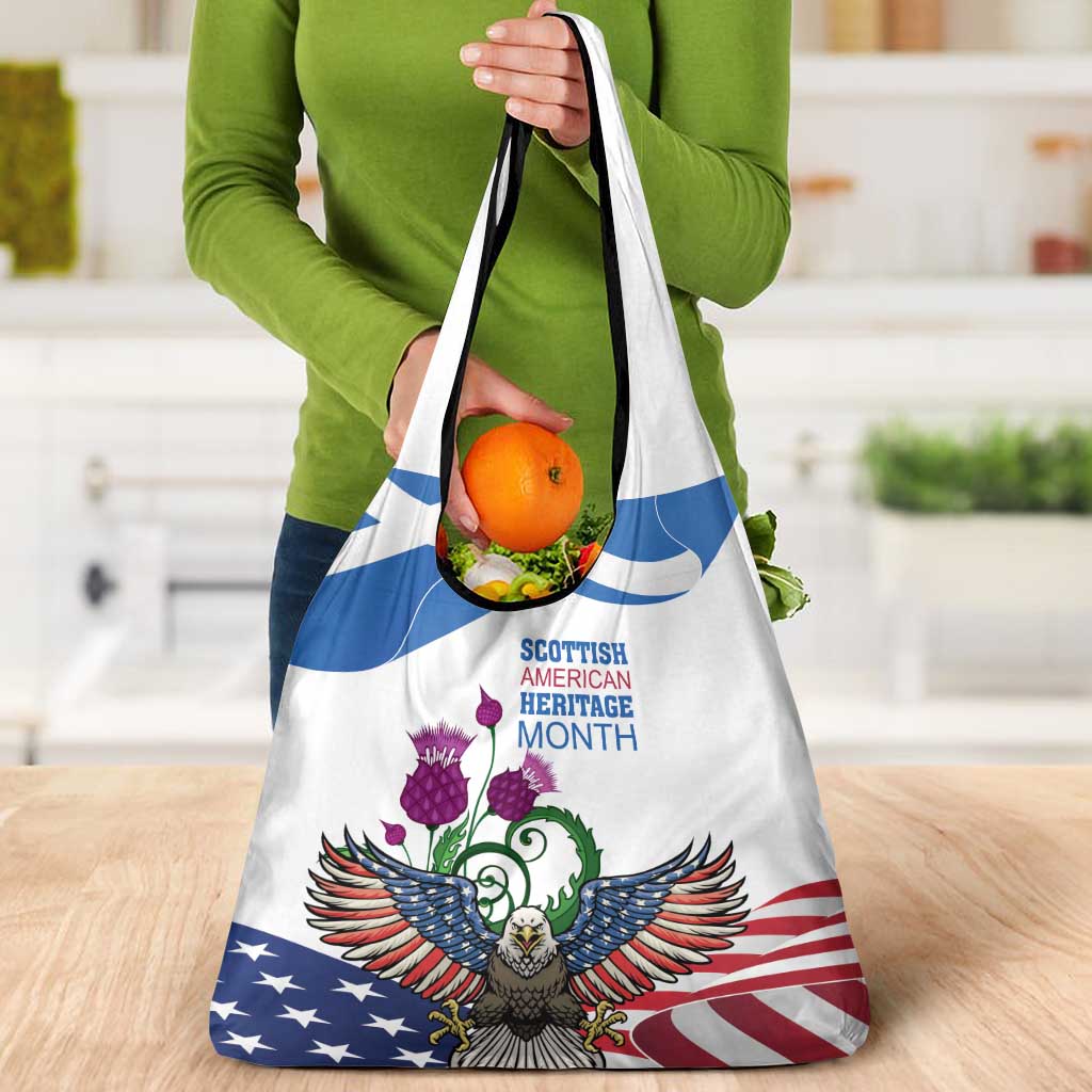 Scottish American Heritage Month Grocery Bag Thistle And American Eagle