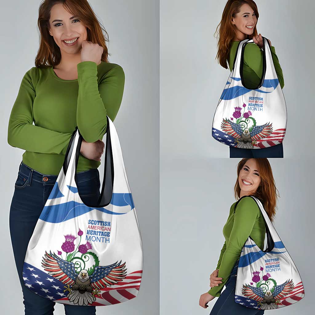 Scottish American Heritage Month Grocery Bag Thistle And American Eagle