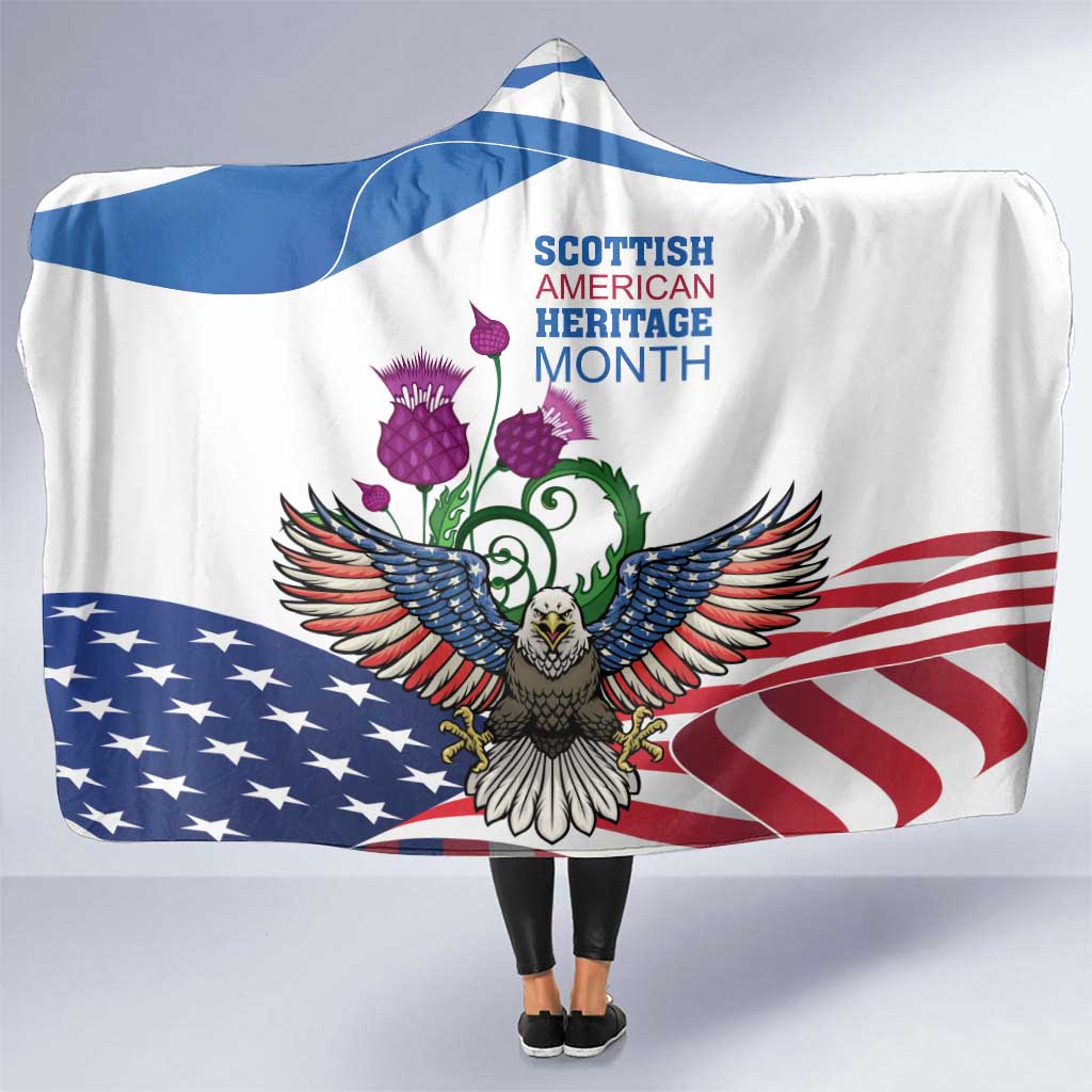 Scottish American Heritage Month Hooded Blanket Thistle And American Eagle