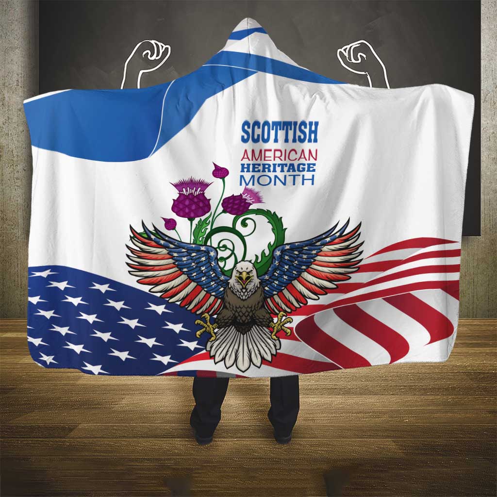 Scottish American Heritage Month Hooded Blanket Thistle And American Eagle