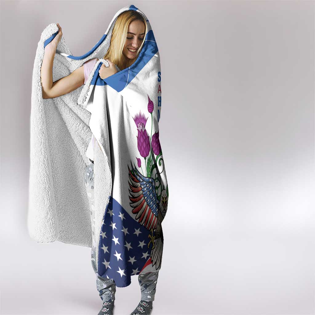 Scottish American Heritage Month Hooded Blanket Thistle And American Eagle