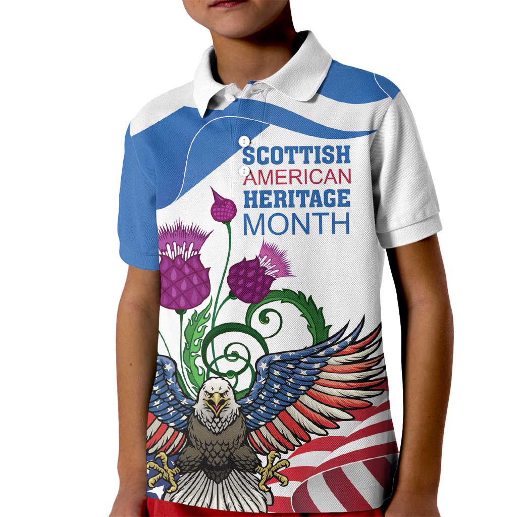 Scottish American Heritage Month Kid Polo Shirt Thistle And American Eagle