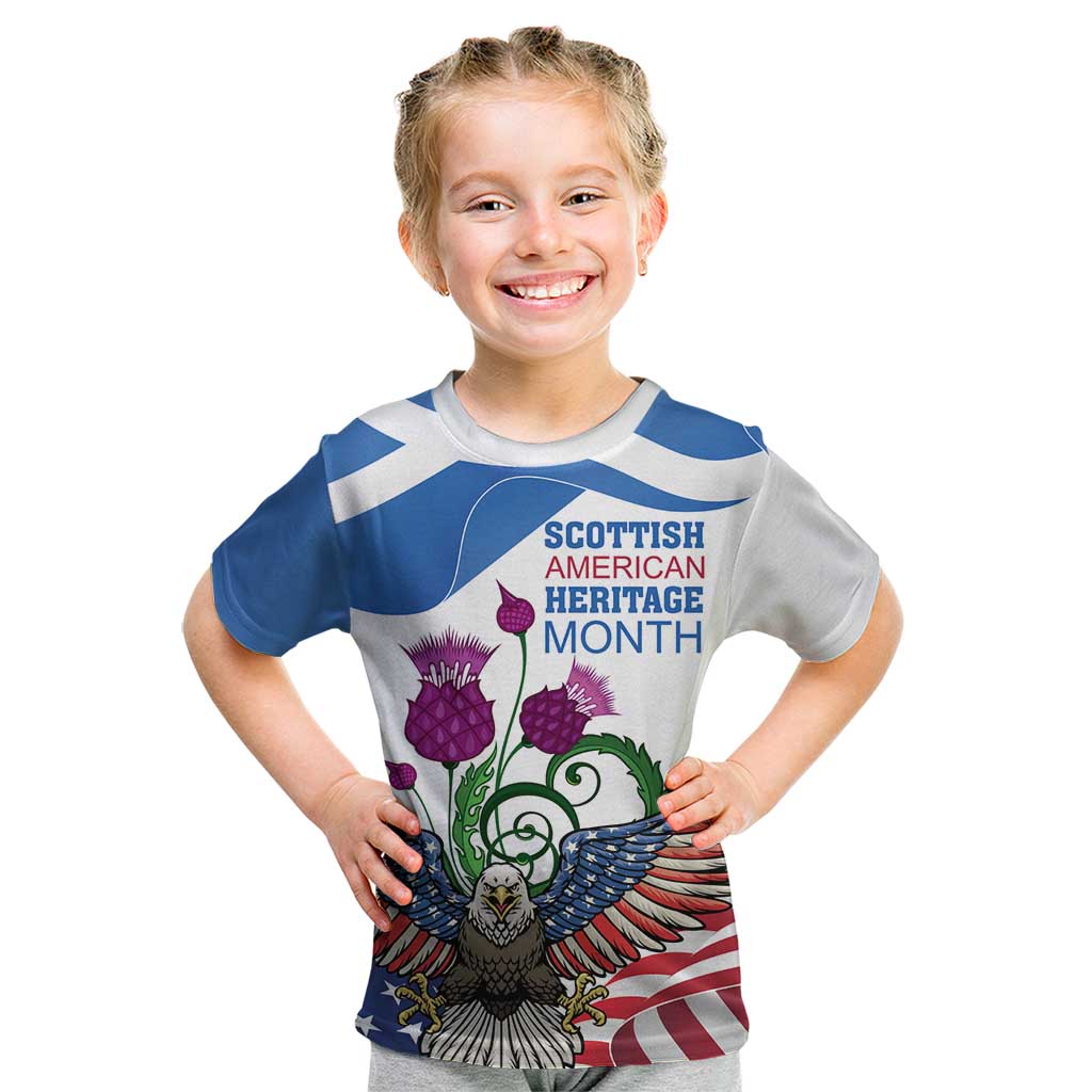 Scottish American Heritage Month Kid T Shirt Thistle And American Eagle