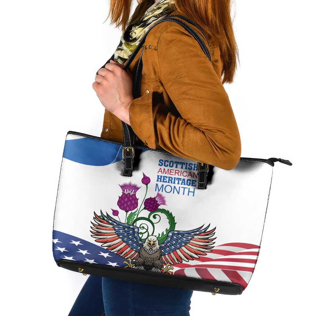 Scottish American Heritage Month Leather Tote Bag Thistle And American Eagle