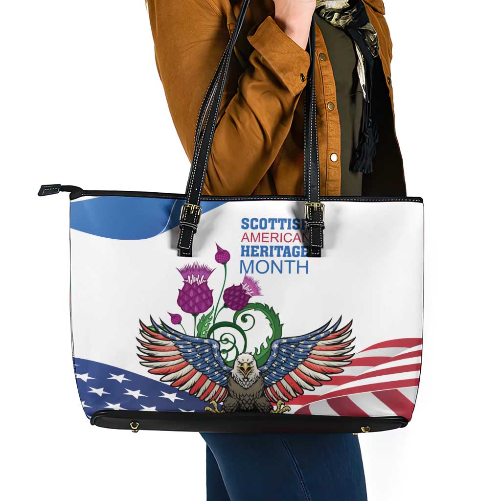 Scottish American Heritage Month Leather Tote Bag Thistle And American Eagle