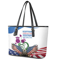 Scottish American Heritage Month Leather Tote Bag Thistle And American Eagle
