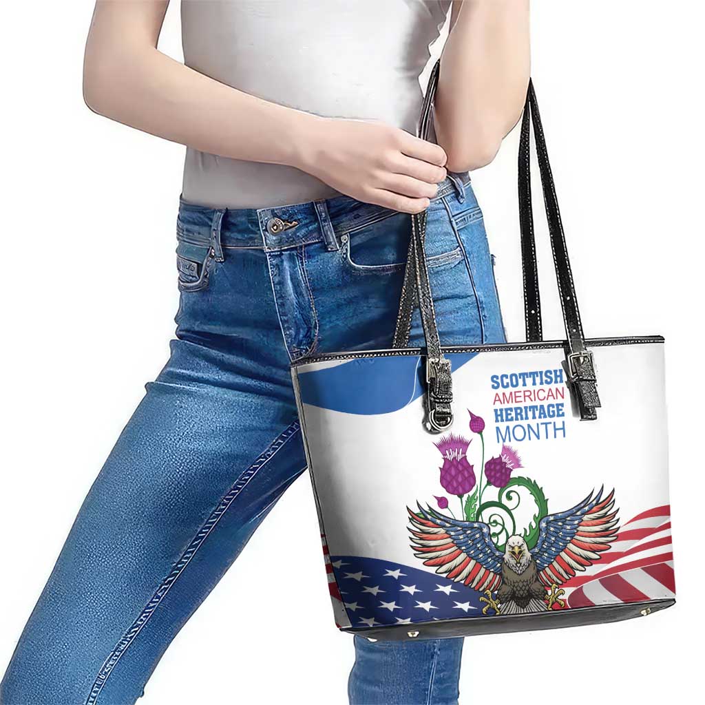 Scottish American Heritage Month Leather Tote Bag Thistle And American Eagle