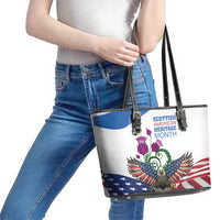 Scottish American Heritage Month Leather Tote Bag Thistle And American Eagle