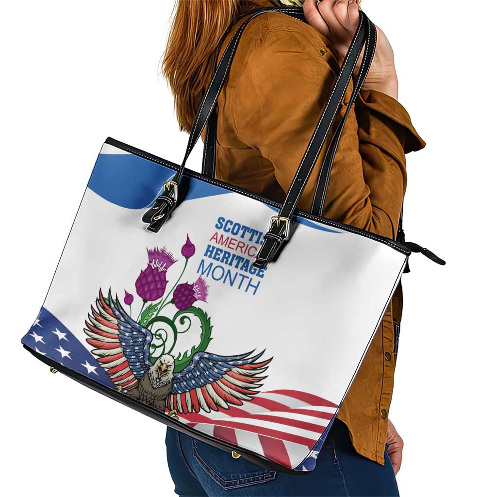 Scottish American Heritage Month Leather Tote Bag Thistle And American Eagle