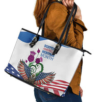 Scottish American Heritage Month Leather Tote Bag Thistle And American Eagle